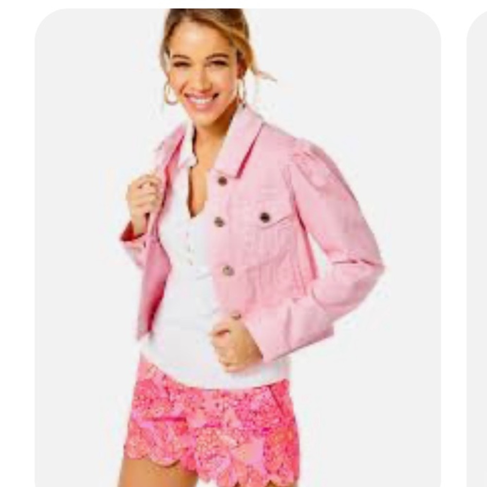 Lilly Pulitzer Pink Jean Jacket Cropped Denim